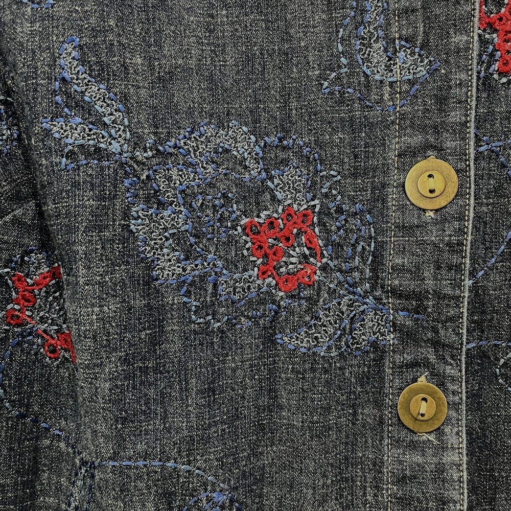 Vintage 90s Denim Jacket Sz 1X Embroidered Floral Cottage Grannycore - Picture 2 of 7